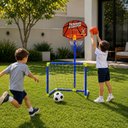 Ver imagem 2 de Kit Trave de Futebol e Tabela de Basquete com 2 Bolas 2 em 1 Desmontavel Mini Golzinho Cesto Aro Bom