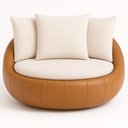 Ver imagem 1 de Poltrona Giratória 127cm Golden Courino Caramelo / Linho Off White - Sallar Home