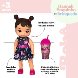 Hannah Suquinho C/ Copo Vinil Vestido Florido 30cm Brinquedo Menina - 2