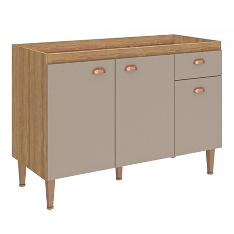 Balcão Pia sem Tampo 120cm 3 Portas 1 Gaveta Marti Marrom - Fellicci