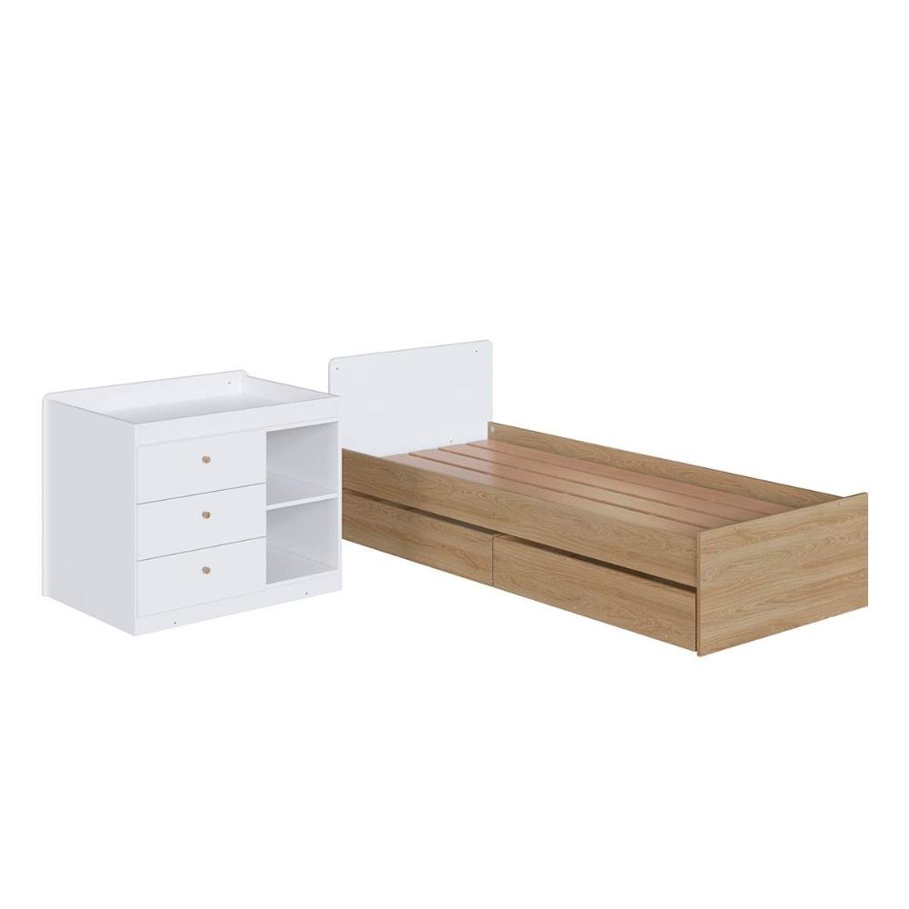 Berço Cama Multifuncional com Gavetões sem Colchão Linha Bb Aveiro Oak/branco Bb024 Completa Móveis - 8