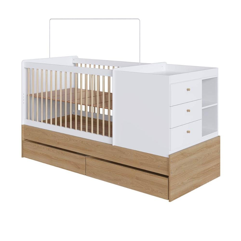 Berço Cama Multifuncional com Gavetões sem Colchão Linha Bb Aveiro Oak/branco Bb024 Completa Móveis - 7