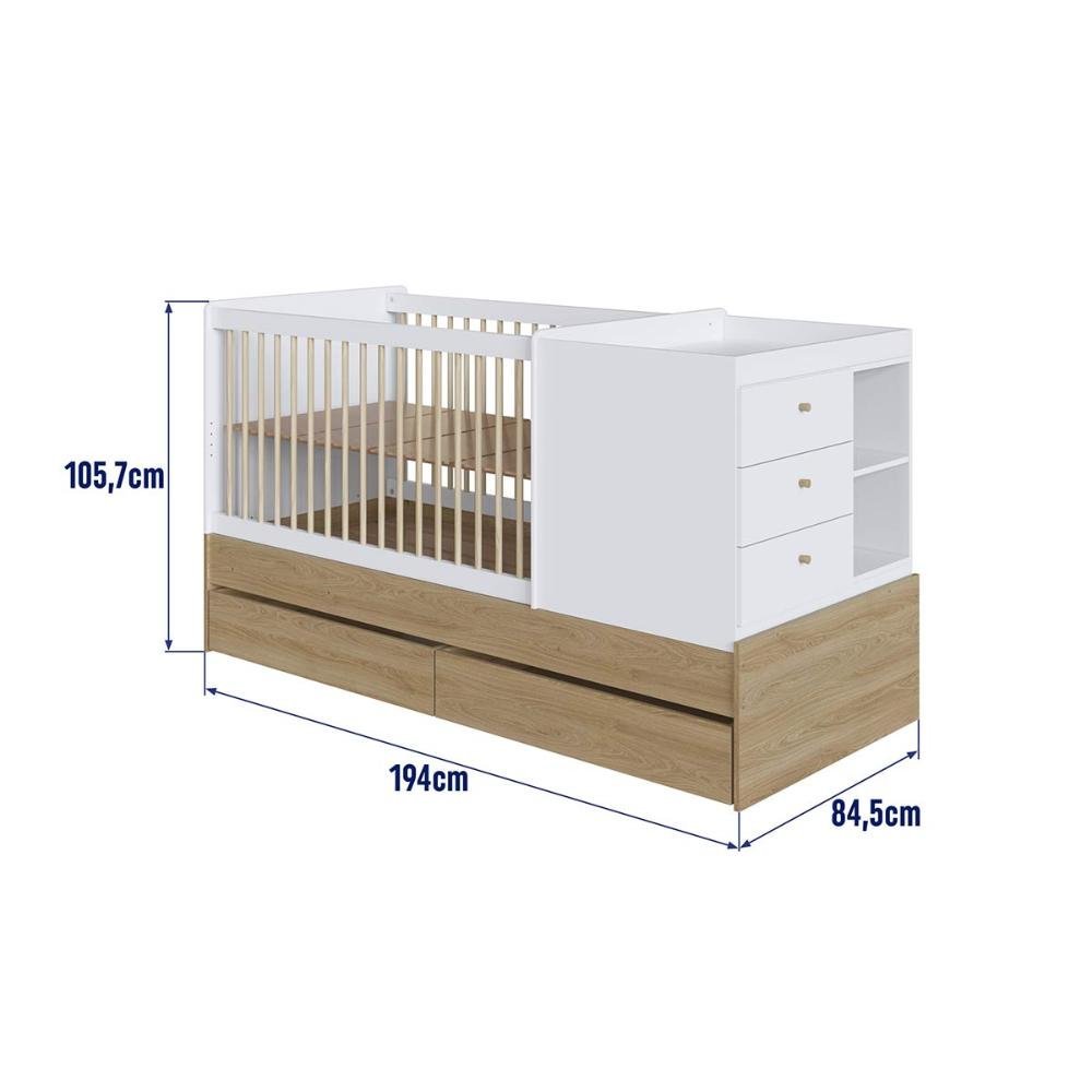 Berço Cama Multifuncional com Gavetões sem Colchão Linha Bb Aveiro Oak/branco Bb024 Completa Móveis - 3