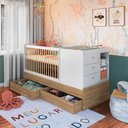 Ver imagem 1 de Berço Cama Multifuncional com Gavetões sem Colchão Linha Bb Aveiro Oak/Branco BB024 Completa Móveis