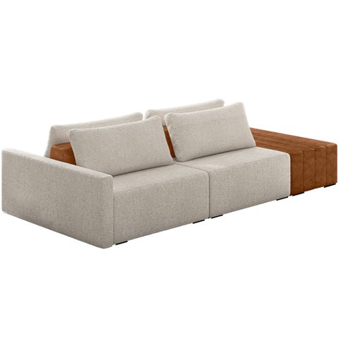 Sofá Ilha Modular para Sala 232cm com Puff Dublin K01 Bouclê Creme Sintético Caramelo - Lyam Decor
