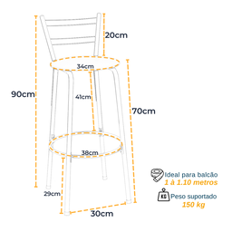 Kit 4 Banquetas para Balcão Bancada Cozinha Bistrô Ilhas Gourmet Bares Banco Flórida Preta - 2
