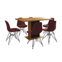 Ver imagem 6 de Mesa Jantar Londres Retangular Canela 137x90 Base Preta 6 Cadeiras Estofadas Vermelho Ferro Preto