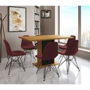 Ver imagem 1 de Mesa Jantar Londres Retangular Canela 137x90 Base Preta 6 Cadeiras Estofadas Vermelho Ferro Preto