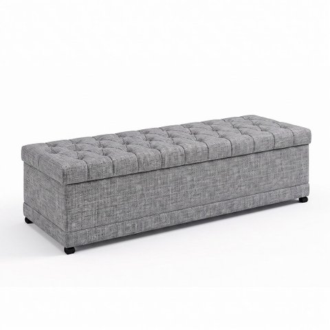 Puff Baú 140cm Hermione Linho Nobre Cinza - Sallar Home