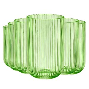 Jogo com 6 Copos de Vidro Canelado Verde 460ml