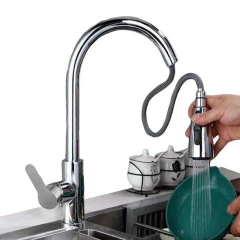 Torneira Gourmet para Cozinha Pia Bica Alta com Ducha Extensora 2 Modos Jato e Chuveirinho Giro 360°