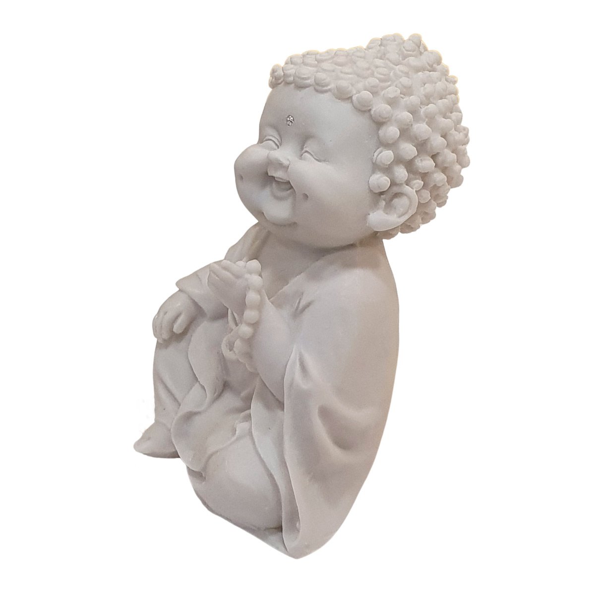 Escultura Monge Felicidade com Terço de Pó de Mármore Branco 15cm - 4