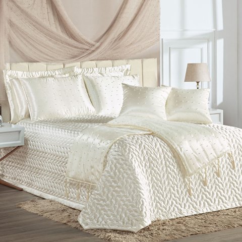 Kit Cobre Leito Fascínio Super King Cetim c/ Tule de Pérola 10 Peças - Palha