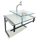 Ver imagem 2 de Kit Lavatório de Vidro Cuba 32x30cm + Tampo 48x35cm - Incolor + Suporte