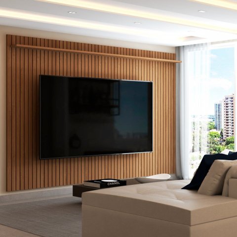 Painel para Tv até 80 Polegadas Leblon Ripado 1 Prateleira Nature - Panorama Móveis