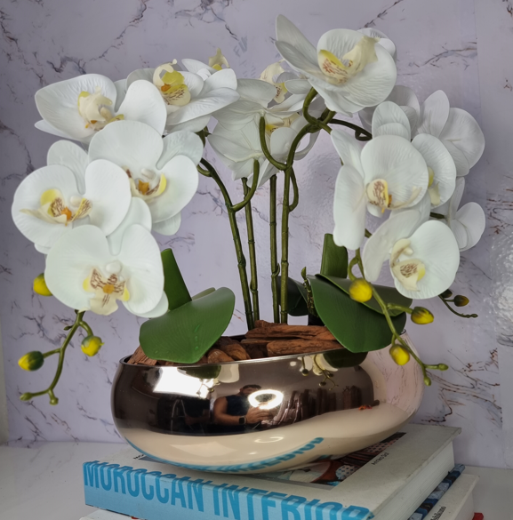 Arranjo Com 4 Orquídeas Branco Vaso Dourado 28cm - 1