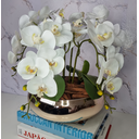 Ver imagem 3 de Arranjo Com 4 Orquídeas Branco Vaso Dourado 28cm