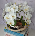 Ver imagem 3 de Arranjo Com 4 Orquídeas Branco Vaso Dourado 28cm