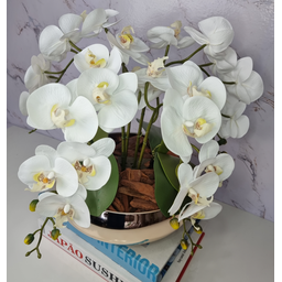 Arranjo Com 4 Orquídeas Branco Vaso Dourado 28cm - 2