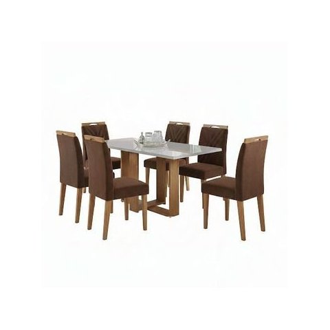Conjunto de Mesa Hana com 6 Cadeiras Gol 1,60x80 Mel- Off White/marrom