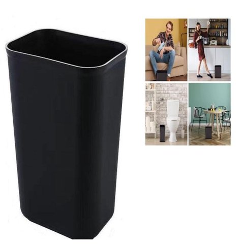 Lixeira Escritorio sem Tampa Inox Preta 10 Litros Cesto Lixo Aberto Black Aro Banheiro Cozinha Luxo