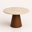 Ver imagem 1 de Mesa de Jantar Cone Redondo 150 Cm Tampo Mármore Travertino Base Nogueira