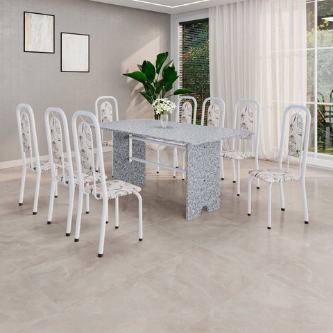 Conjunto para Sala de Jantar com 8 Cadeiras Lara Branco/Arabesco