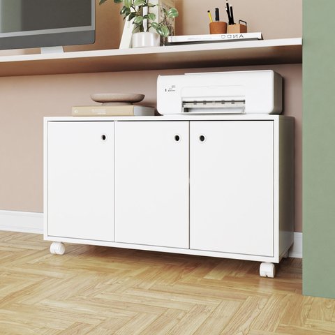 Armário para Escritório Baixo 3 Portas MDP 53,5x90x33cm Branco BRV Móveis