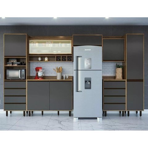 Cozinha Modulada 7 Peças 8 Portas 8 Gavetas Confort Cinza/Cinamomo/Grafite