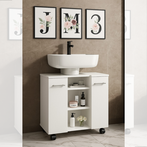 Gabinete com Duas Portas para Banheiro Rodízios Premium - Branco