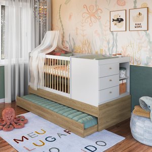 Berço Multifuncional com Cama Auxiliar 3 Gavetas