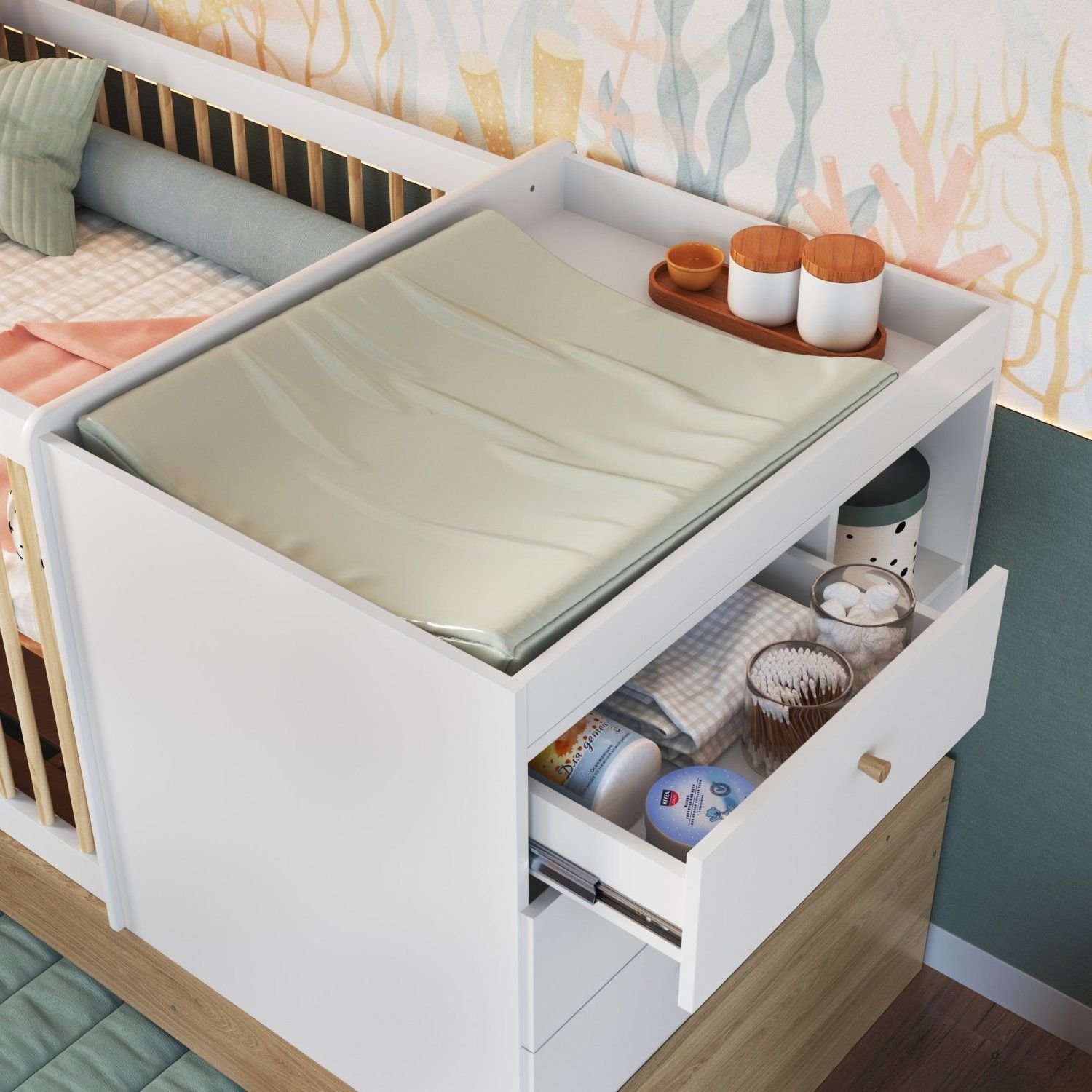 Berço Multifuncional com Cama Auxiliar 3 Gavetas | MadeiraMadeira