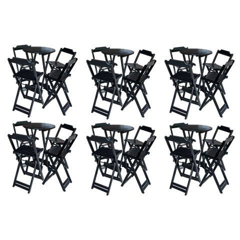 Kit 6 Jogos de Mesa Bistrô de Madeira com 4 Cadeiras Dobrável Ideal para Bar e Restaurante Preto