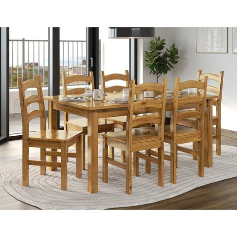 Conjunto com Mesa de Jantar 160cm Retangular e 6 Cadeiras 100% Madeira Maciça Napoli Espresso Móveis Marrom/Nogueira
