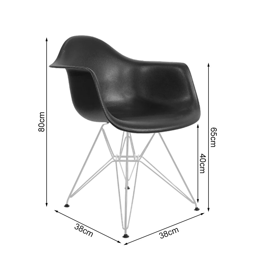 Kit 4 Poltronas Eames Eiffel Preta com Braço Daw Ferro Branco - 4