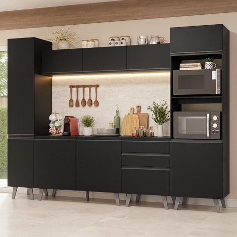 Armário de Cozinha Completa 280 Cm Preto Nice Madesa 01