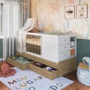 Ver imagem 1 de Berço Cama Multifuncional com 2 Gavetões Malu Branco/Aveiro Oak