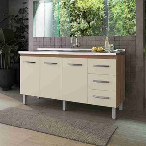 Balcão Gabinete para Pia 150cm Diana com 3 Portas - Savana/off-white