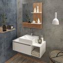 Ver imagem 1 de Conjunto Suspenso para Banheiro com Espelheira 80cm Branco/Marrom
