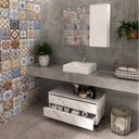 Ver imagem 1 de Gabinete Rodizio para Banheiro com Espelheira 80cm Branco/Marmorizado