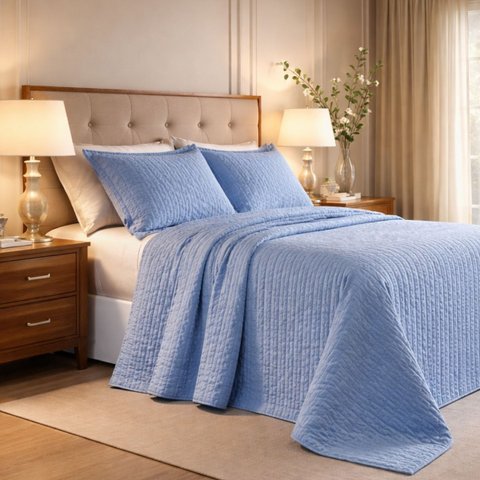Cobreleito Queen Size 300 Fios Melinda Bordado Super Elegante:azul