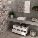 Ver imagem 1 de Gabinete Rodizio para Banheiro com Espelheira 80cm Branco/Marmorizado