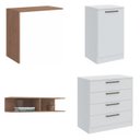 Ver imagem 2 de Conjunto para Escritório com Mesa Complementar,, Módulo e Cômoda 4 Gavetas 2 Nichos Macadâmia e Branco Line Marrom 100% MDF
