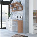Ver imagem 1 de Conjunto para Escritório com Mesa Complementar,, Módulo e Cômoda 4 Gavetas 2 Nichos Macadâmia e Branco Line Marrom 100% MDF