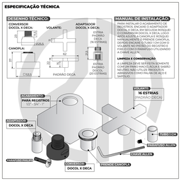 Kit 4 Acabamento para Registro Banheiro Cruzeta Quadrado Dourado Brilhante Chuveiro Padrão Docol - 6