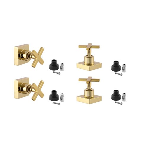 Kit 4 Acabamento para Registro Banheiro Cruzeta Quadrado Dourado Brilhante Chuveiro Padrão Docol