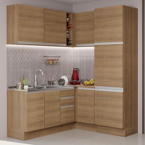 Armário de Cozinha Completa de Canto 329cm Rustic Glamy Madesa 01
