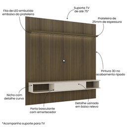 Painel para TV até 75 Polegadas Impressão 3D Ripado 1,83m Belluno - 5