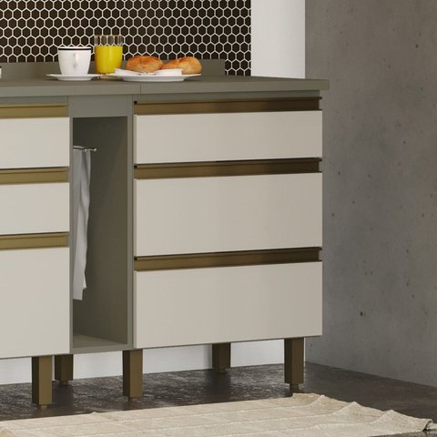 Balcão 60cm 3 Gavetas com Tampo 100% MDF Aurora Espresso Móveis Bege/Duna/Cristal