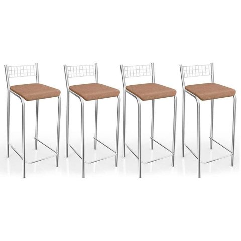 Kit 4 Banqueta de Cozinha Gênova 1b705cr 4 Un Cromado/linho Capuccino - Kappesberg